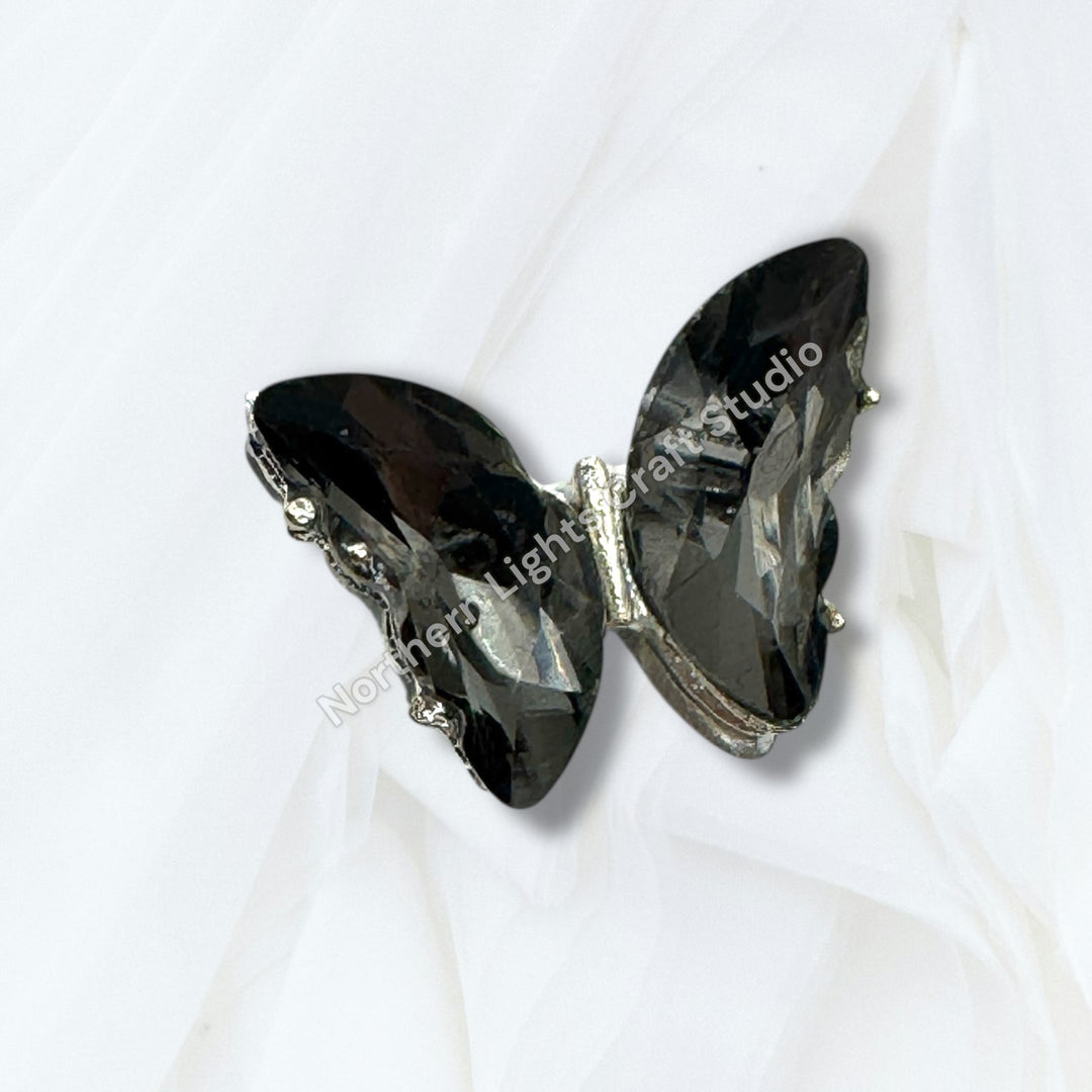 Metal Alloy Silver Crystal Butterfly Bead -2pc.
