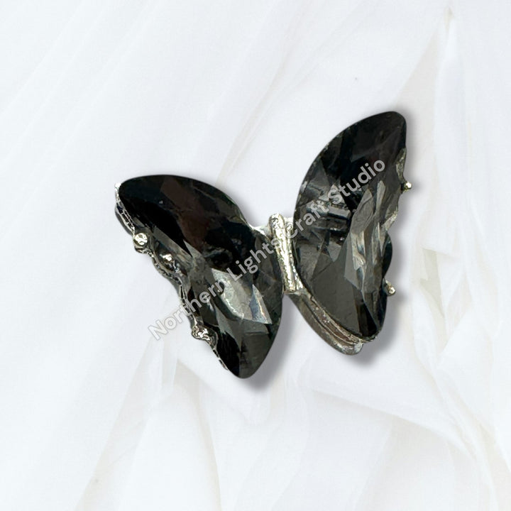 Metal Alloy Silver Crystal Butterfly Bead -2pc.
