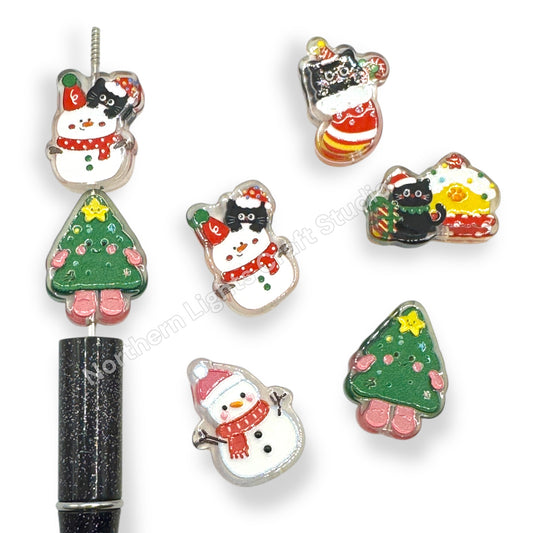 Acrylic Christmas Charm Beads, Two-Sided With Holes - 2pc.