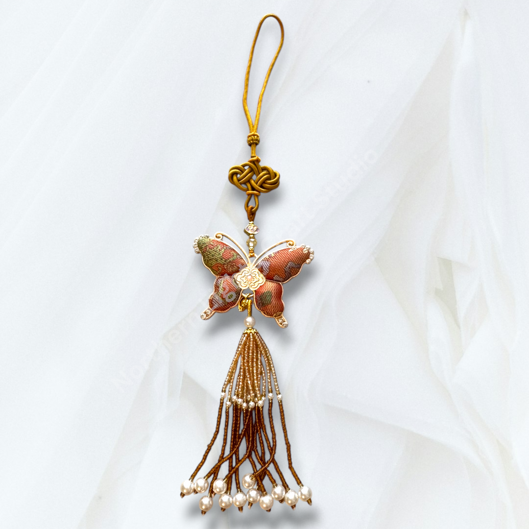 Song Brocade Long Butterfly Keychain / Decorative Hanging Charm