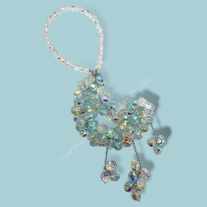 Teal and AB Crystal Moon Suncatcher / Moon Car Charm