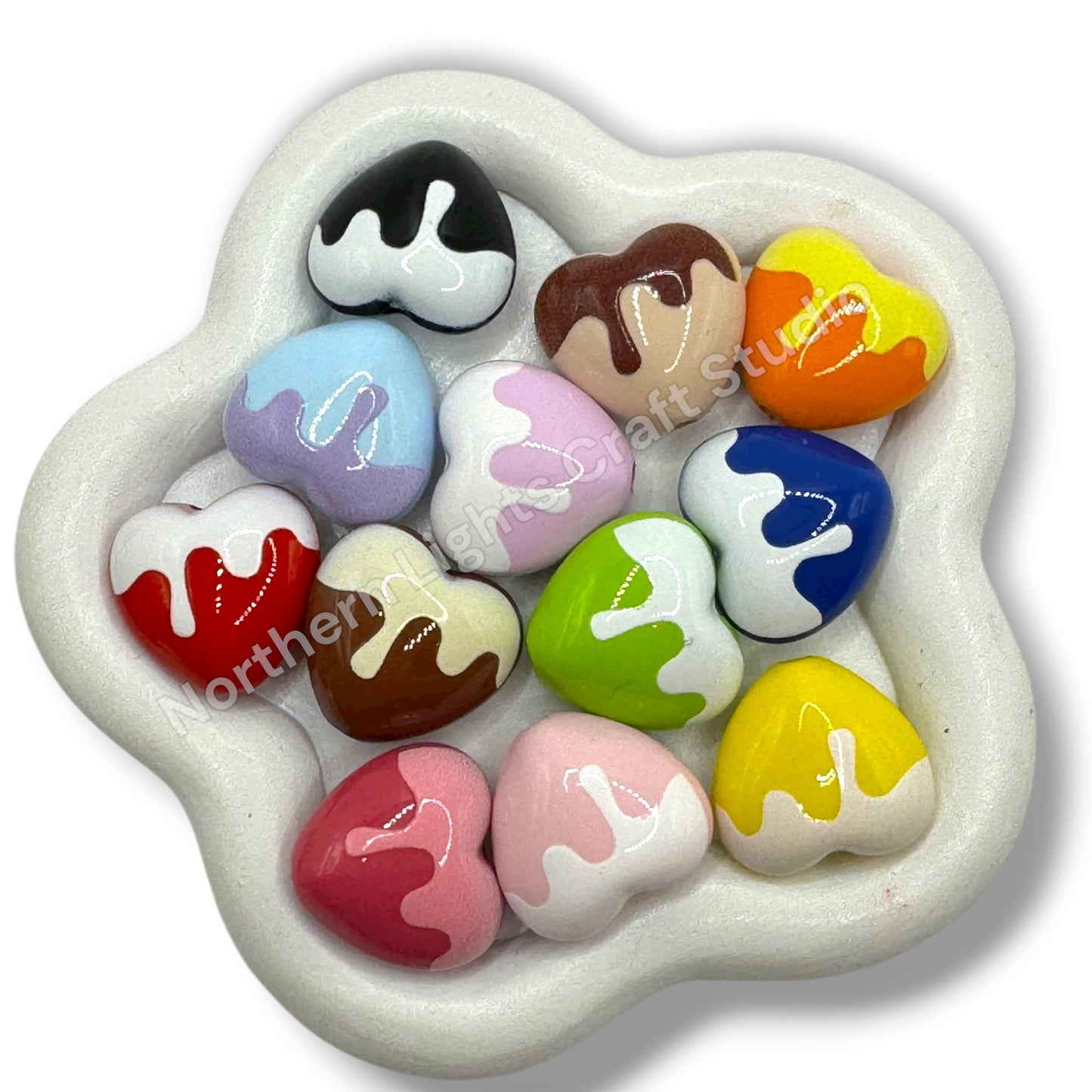 Heart Chocolate Drip Printed Acrylic 16mm Bead Mix - 20pc.