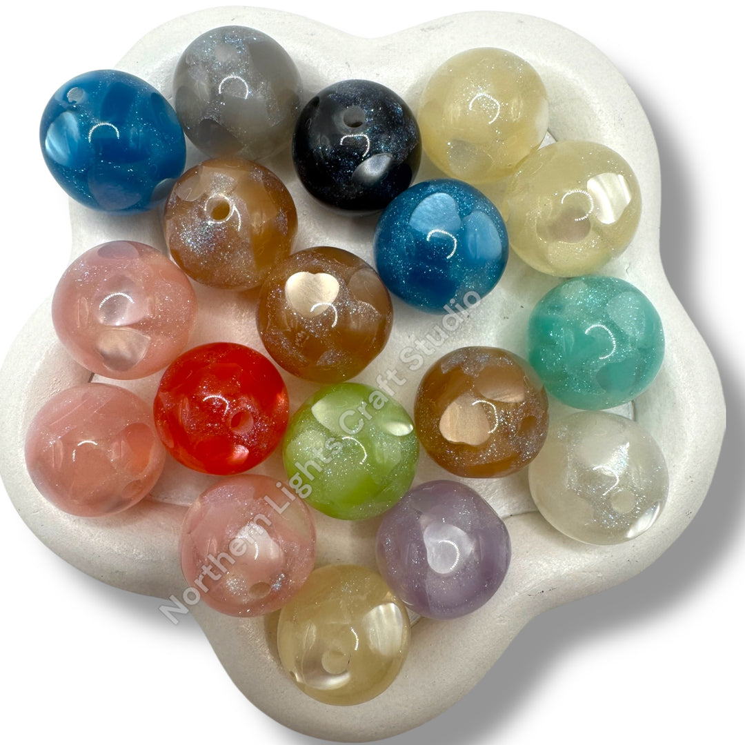 16mm Glitter Heart  Bead - 20 pcs.