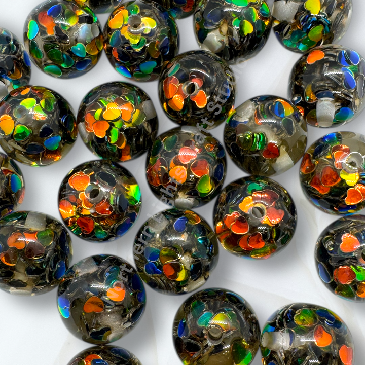 16mm Black Opal Fire Heart Confetti Beads - 20pc.