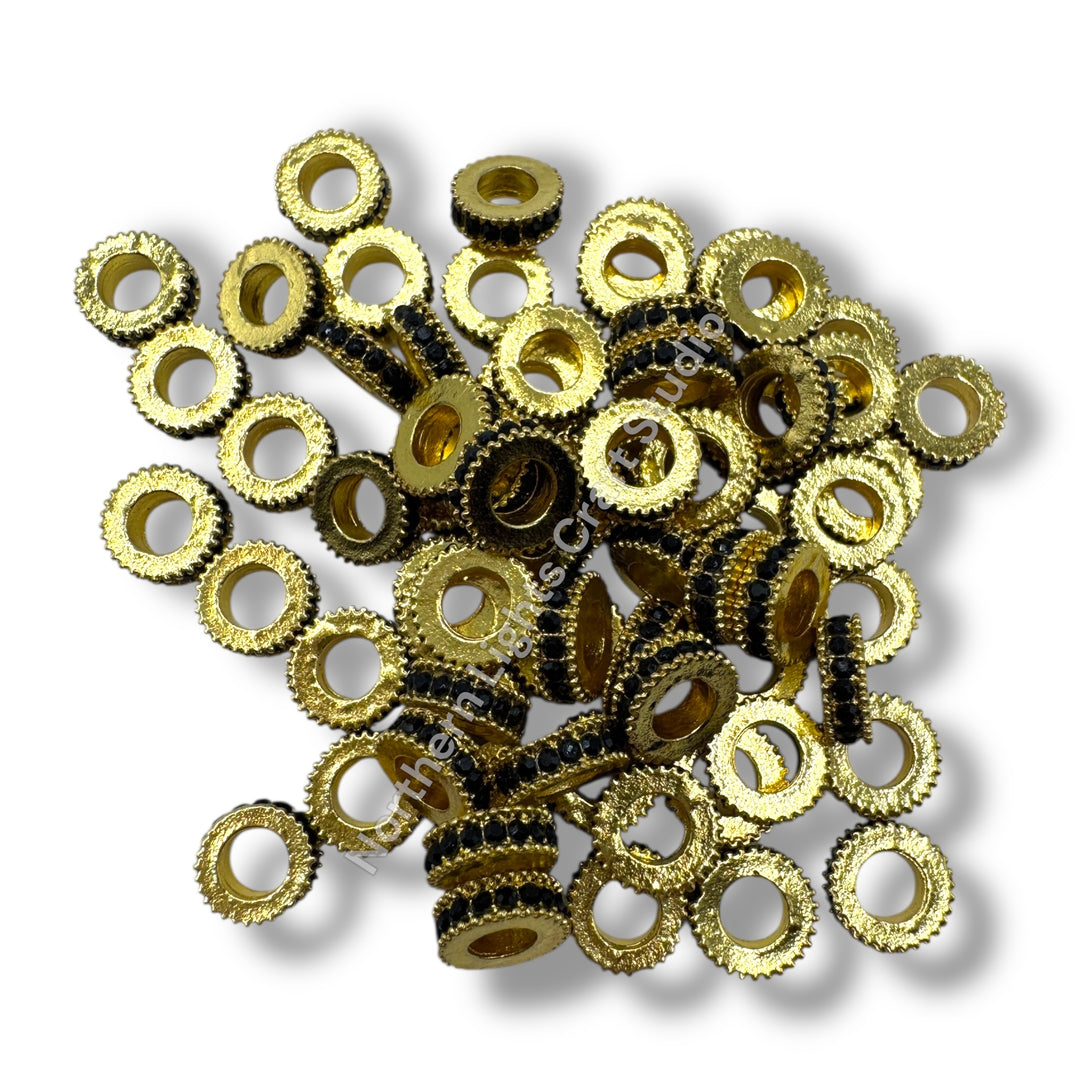 10mm Gold Metal Black Rhinestone Spacers-10pcs