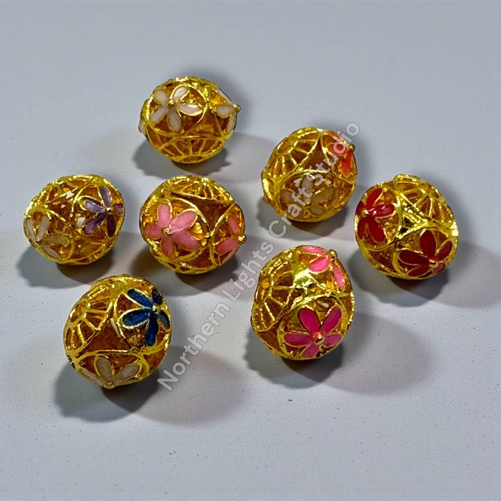 Copper Base Gold Plated Enamel Flower 10mm Beads - 10pc.  Mix