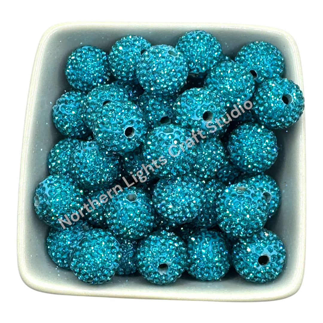 Teal Rhinestone Clay Base Beads-16mm - 10pc.