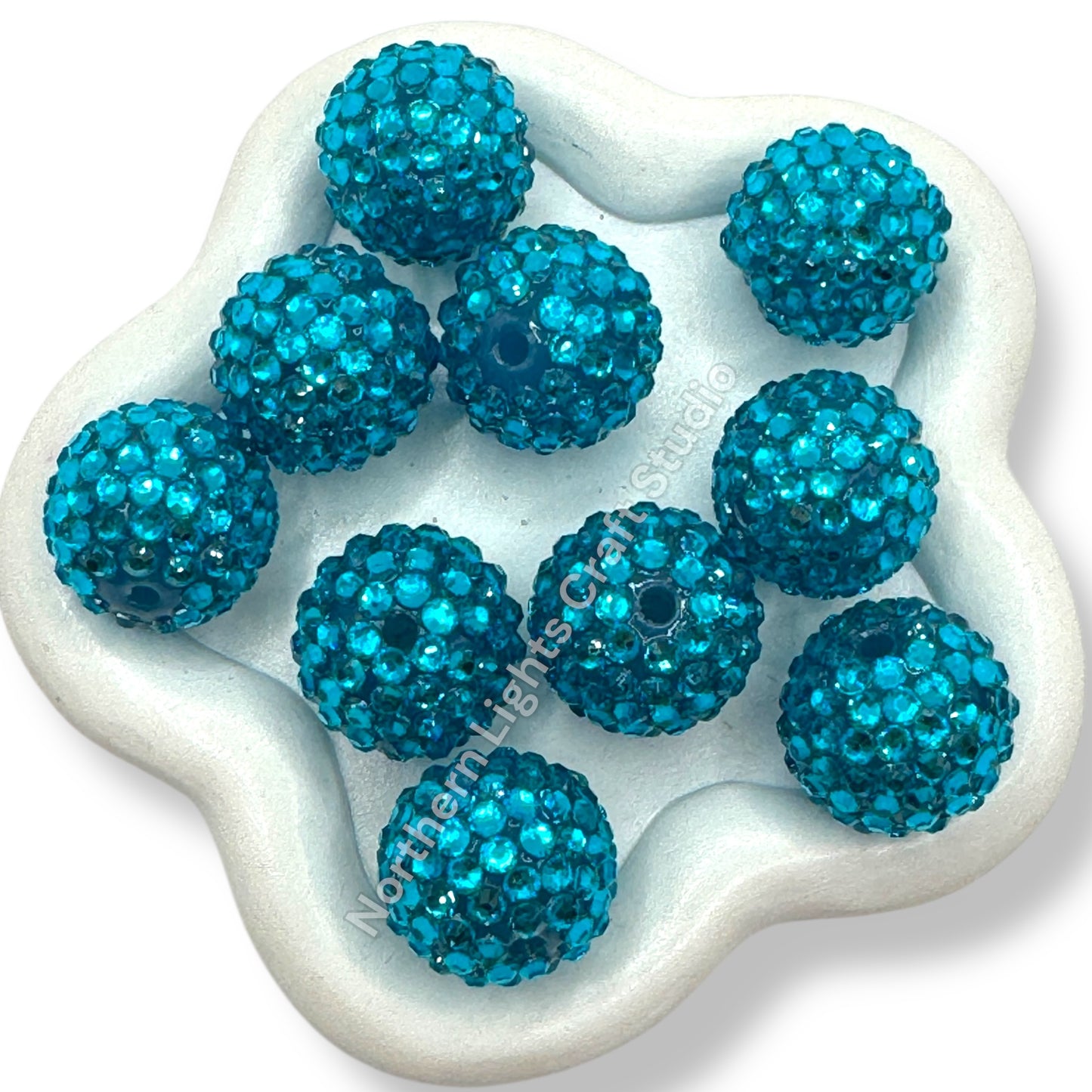 Dark Teal Clear 20mm Acrylic Rhinestone Bubblegum Beads - 10pc.