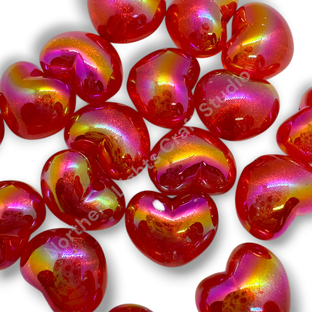 Puffy Glitter Galaxy Red UV Acrylic Hearts - 10 pc.