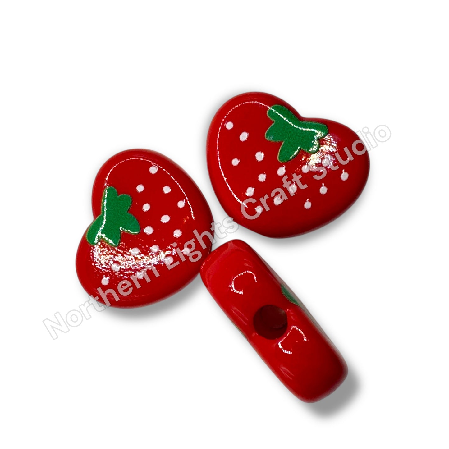 Strawberry Heart Bead - 10pc.