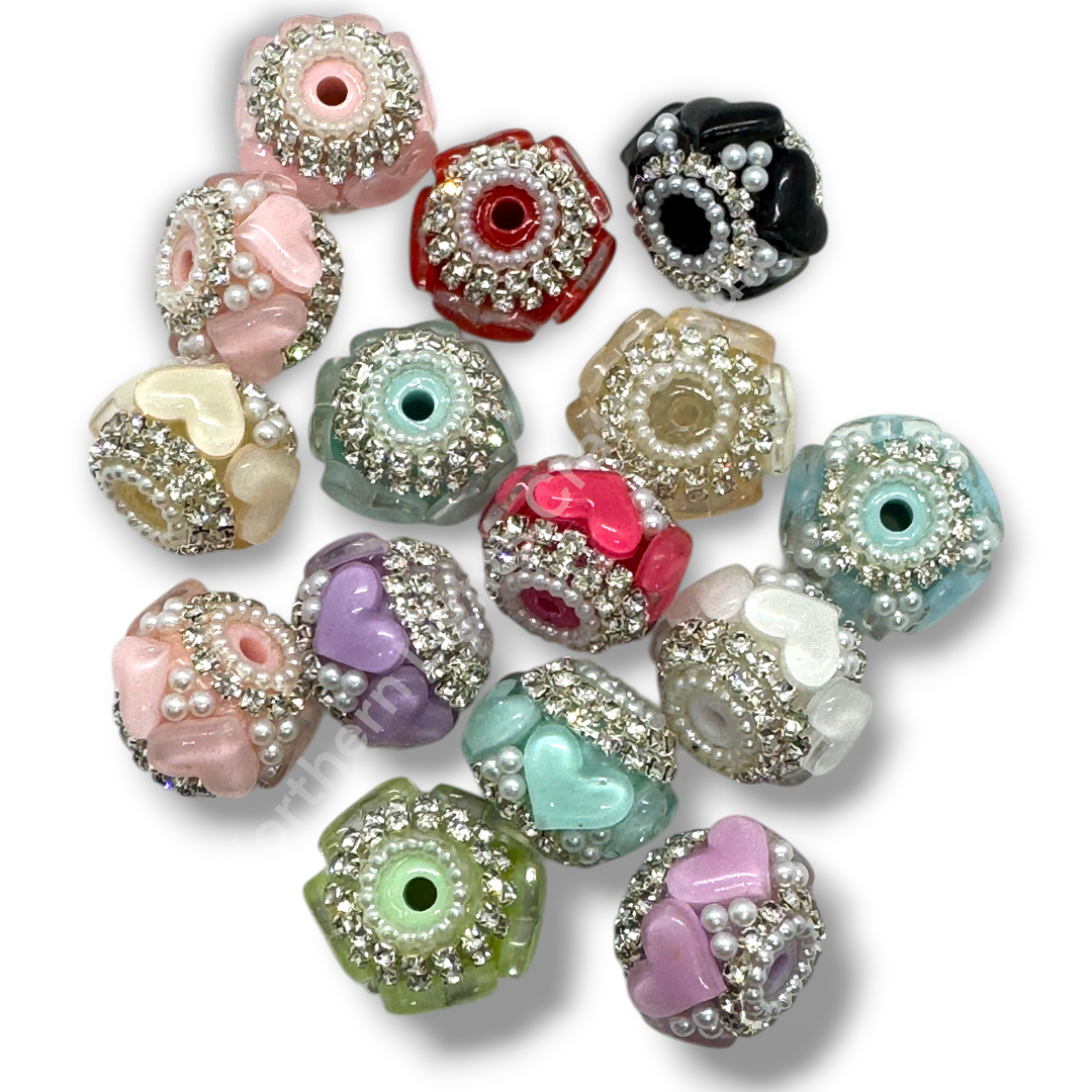 Jelly Heart Charm Acrylic Bead -10pc Mix
