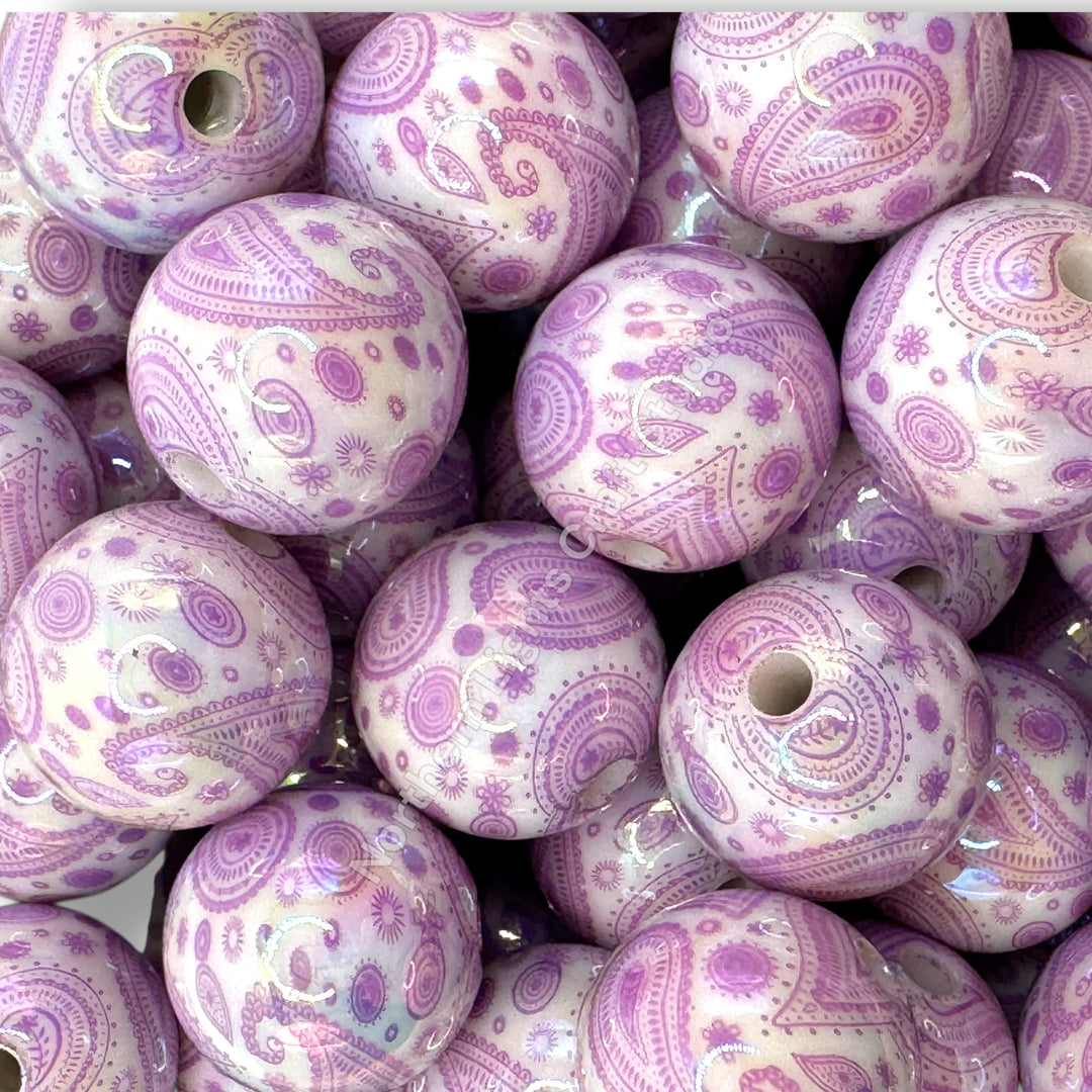 Paisley Bandana Printed 16mm Acrylic Beads - 20pc.