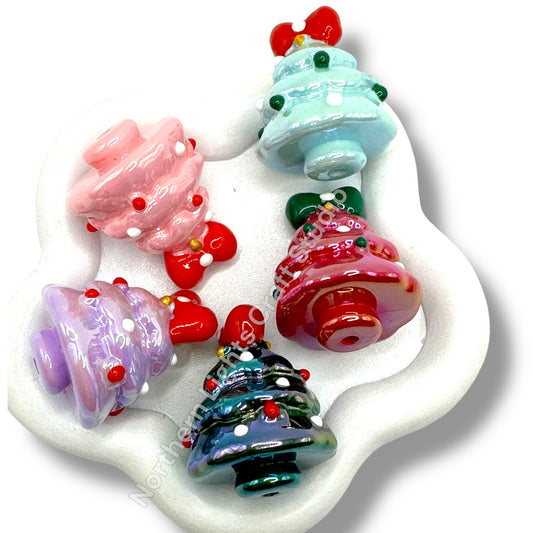 3d Christmas Tree Acrylic Hand Painted UV Beads-2pc.