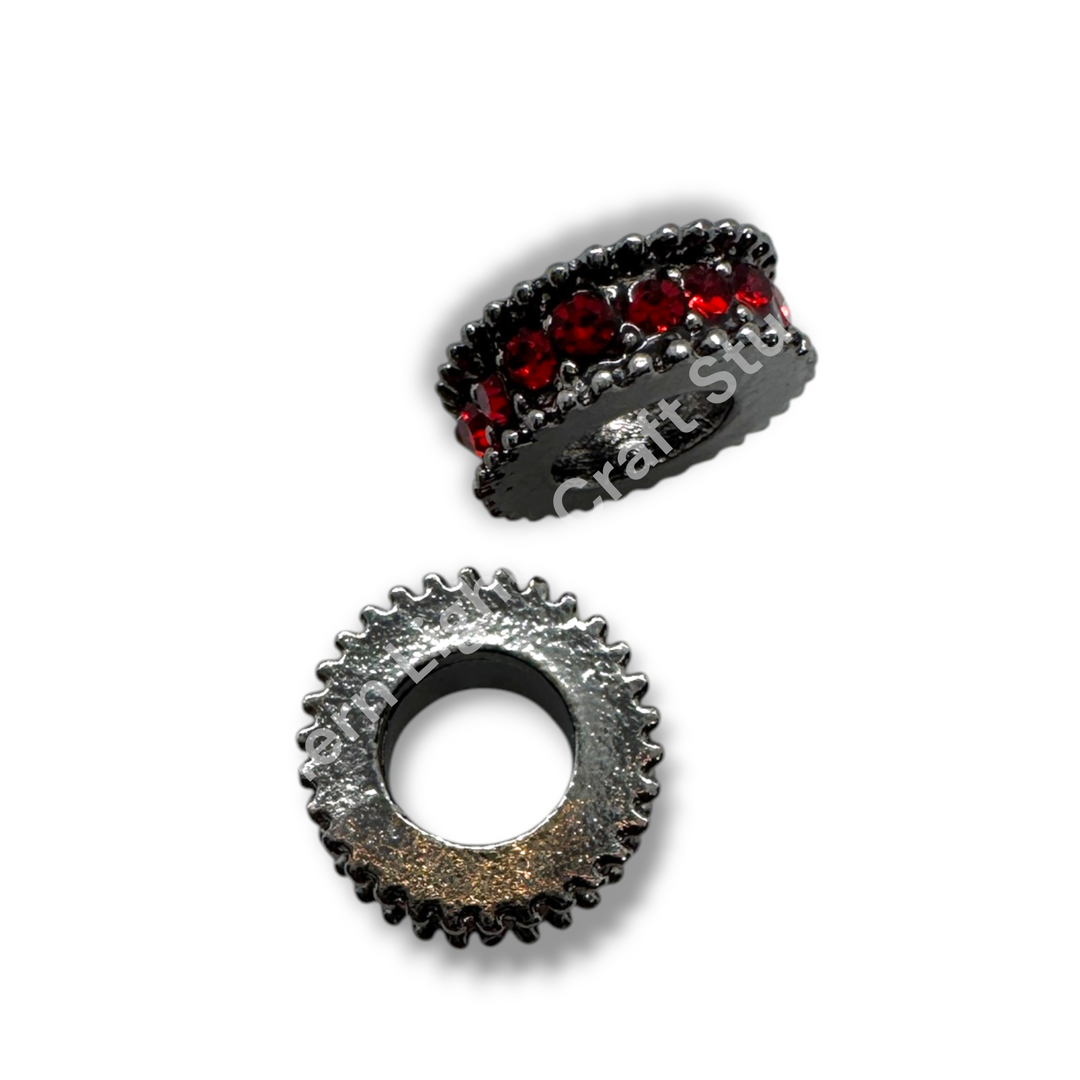 10mm Black Metal Red Rhinestone Spacers-10pcs