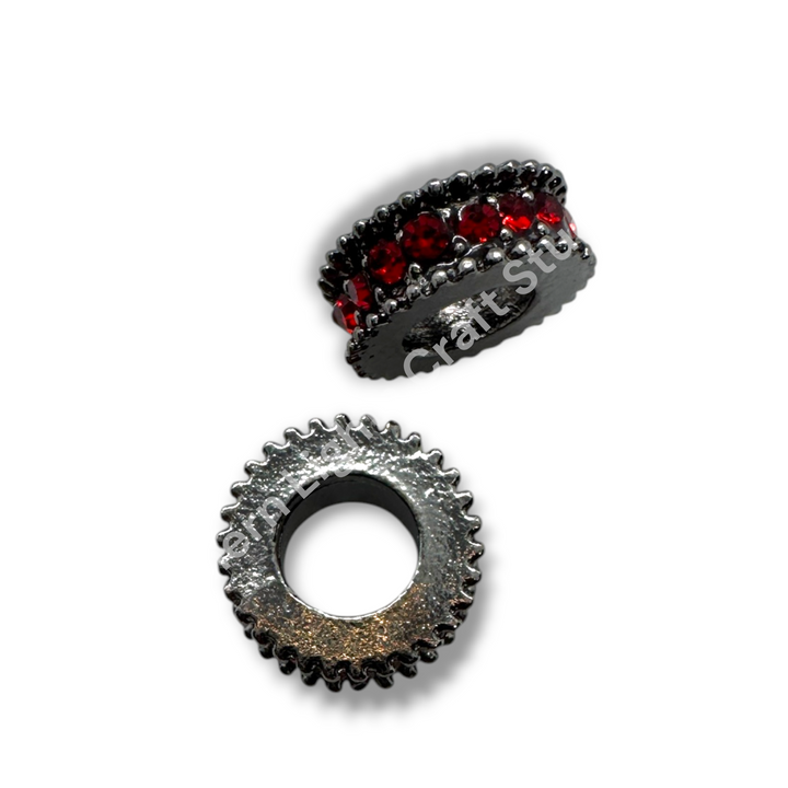 10mm Black Metal Red Rhinestone Spacers-10pcs