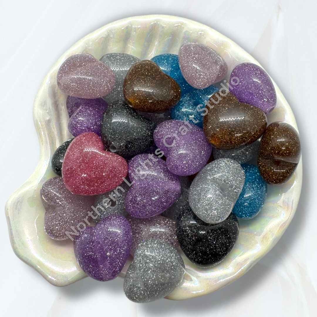 Glitter Dust Acrylic Heart Beads -10pc.