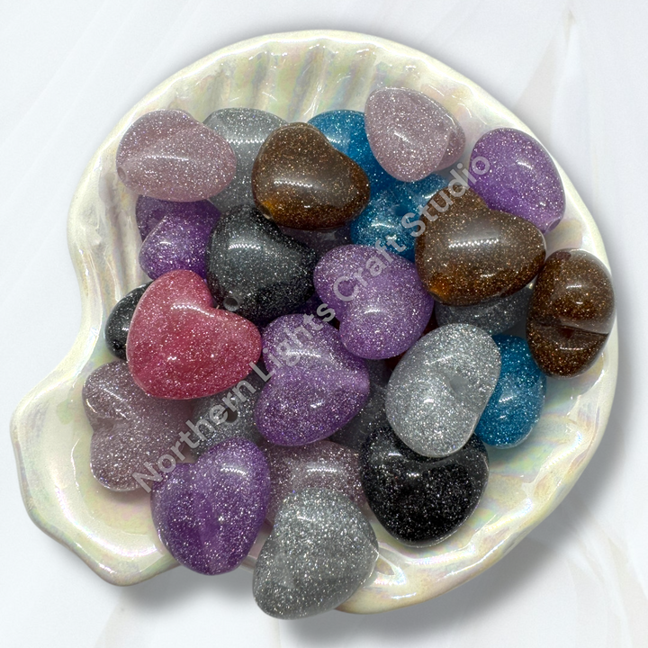 Glitter Dust Acrylic Heart Beads -10pc.