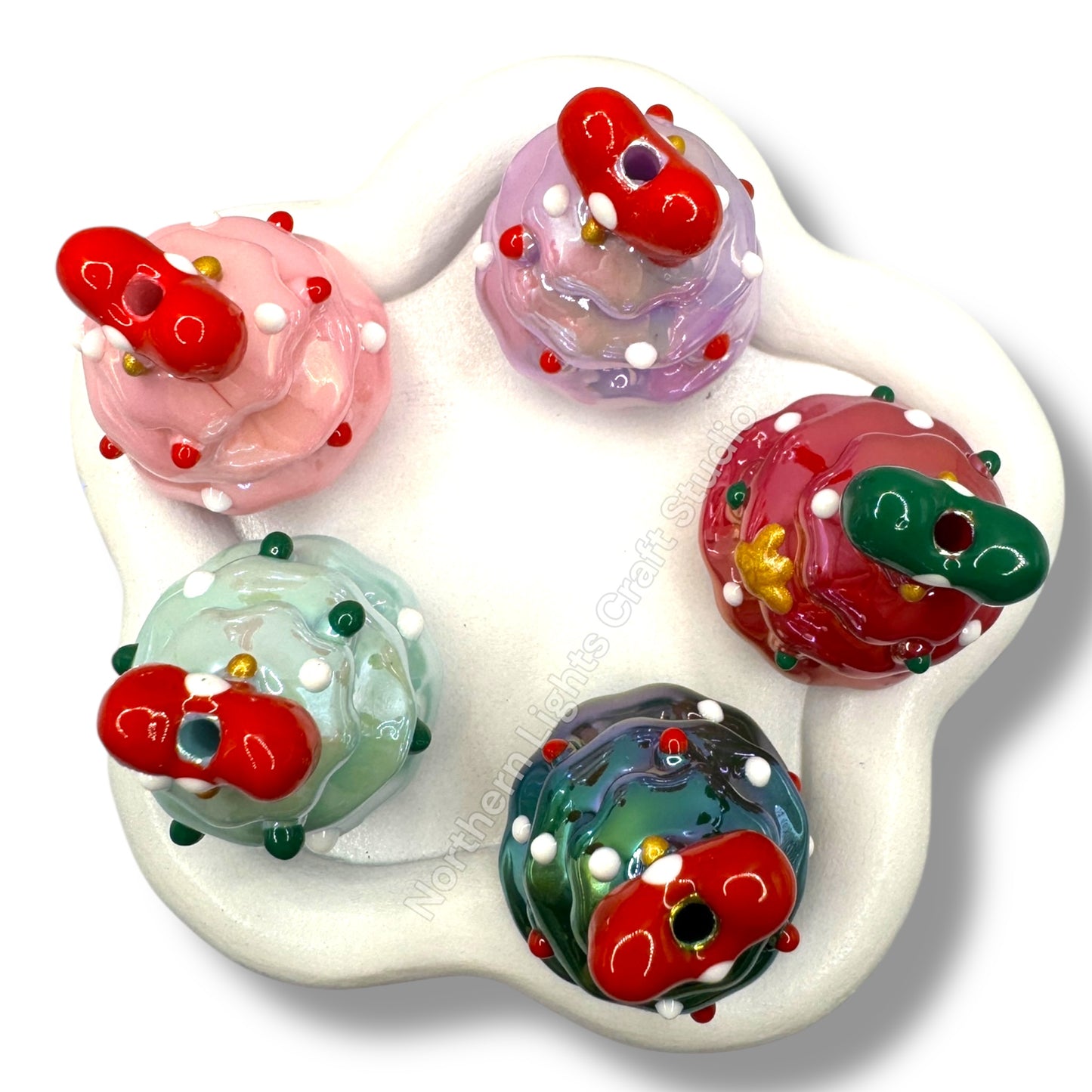 3d Christmas Tree Acrylic Hand Painted UV Beads-2pc.