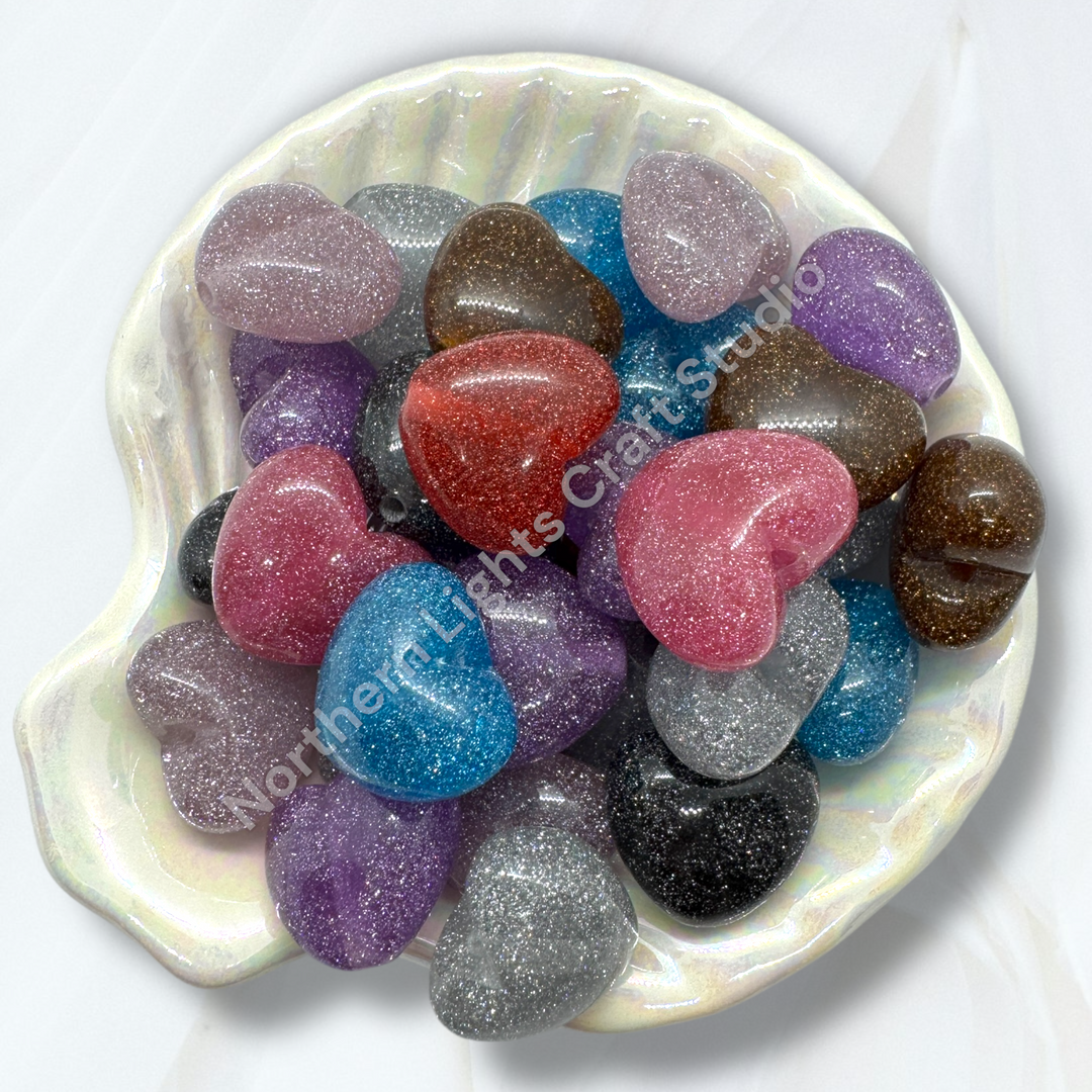 Glitter Dust Acrylic Heart Beads -10pc.