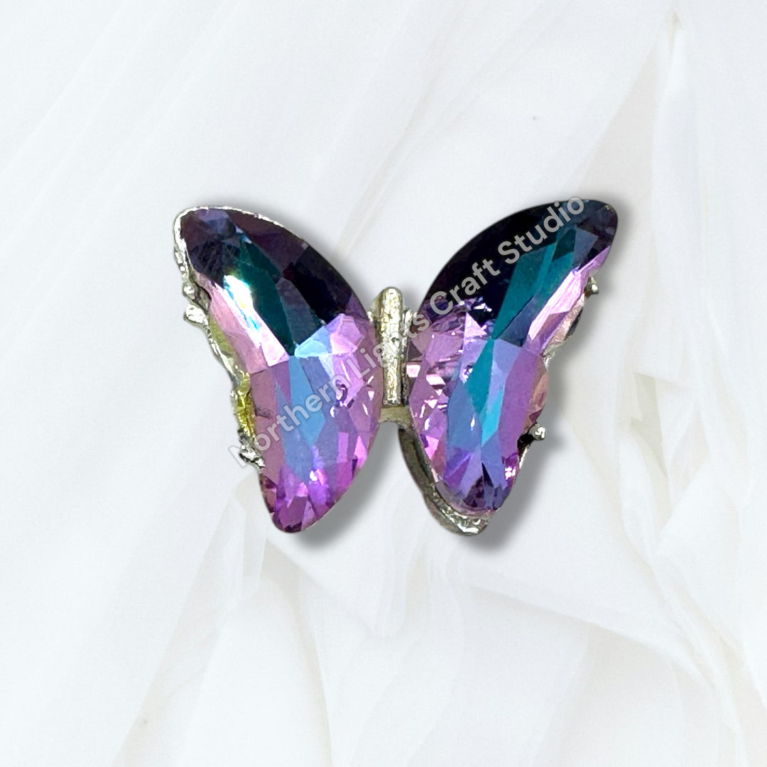 Metal Alloy Silver Crystal Butterfly Bead -2pc.