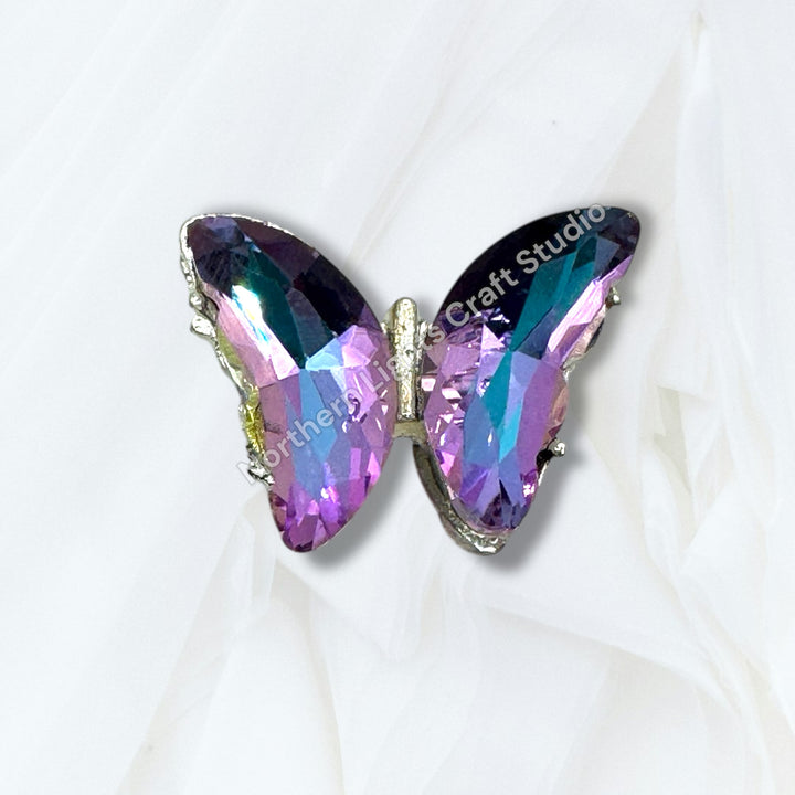 Metal Alloy Silver Crystal Butterfly Bead -2pc.