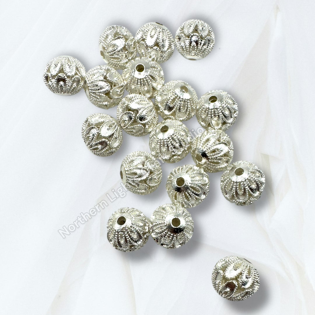 Textured Metal Filigree Copper Base Beads - 5 pc.