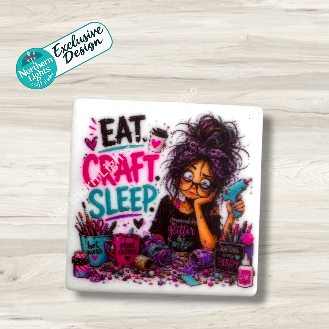Eat Craft Sleep Printed Silicone Focal - Exclusive Design!