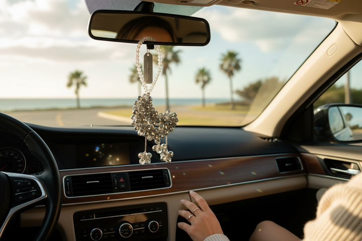 Silver Metallic Crystal Moon Suncatcher / Moon Car Charm