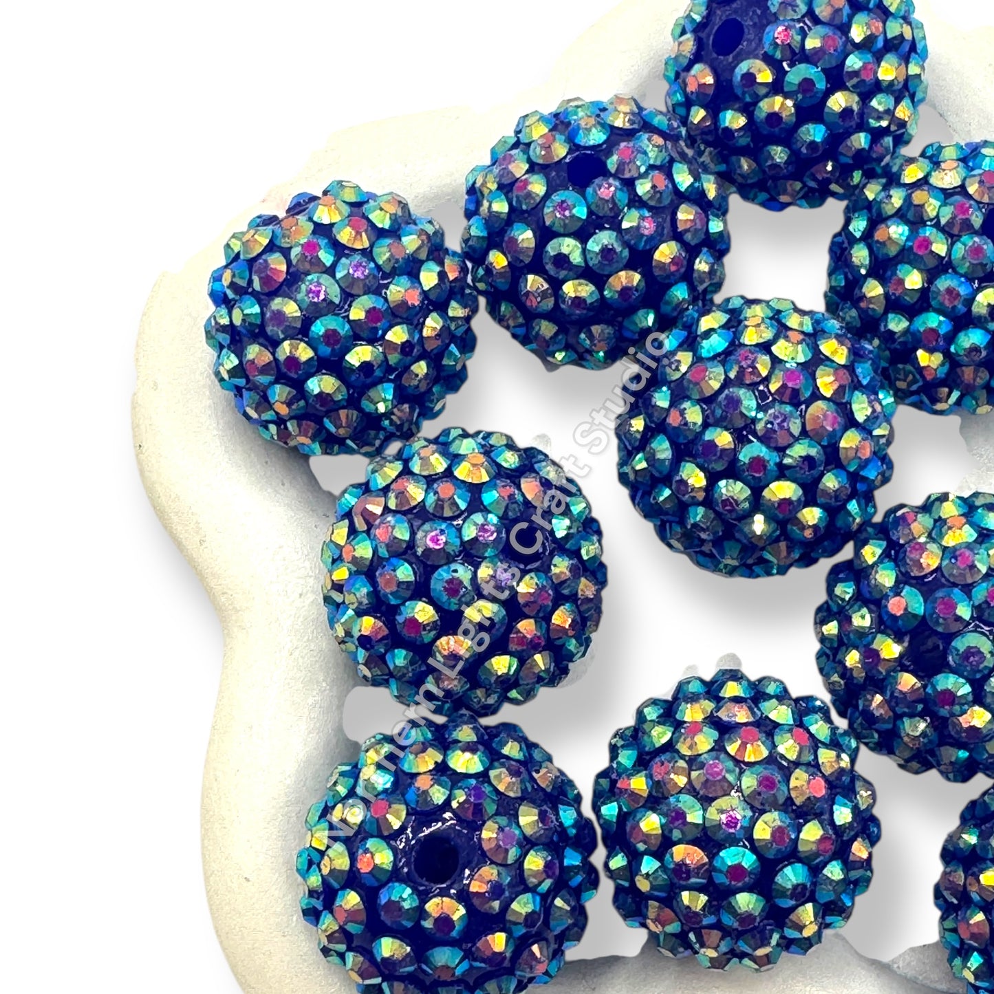 Blue AB 20mm Acrylic Rhinestone Bubblegum Beads - 10pc.