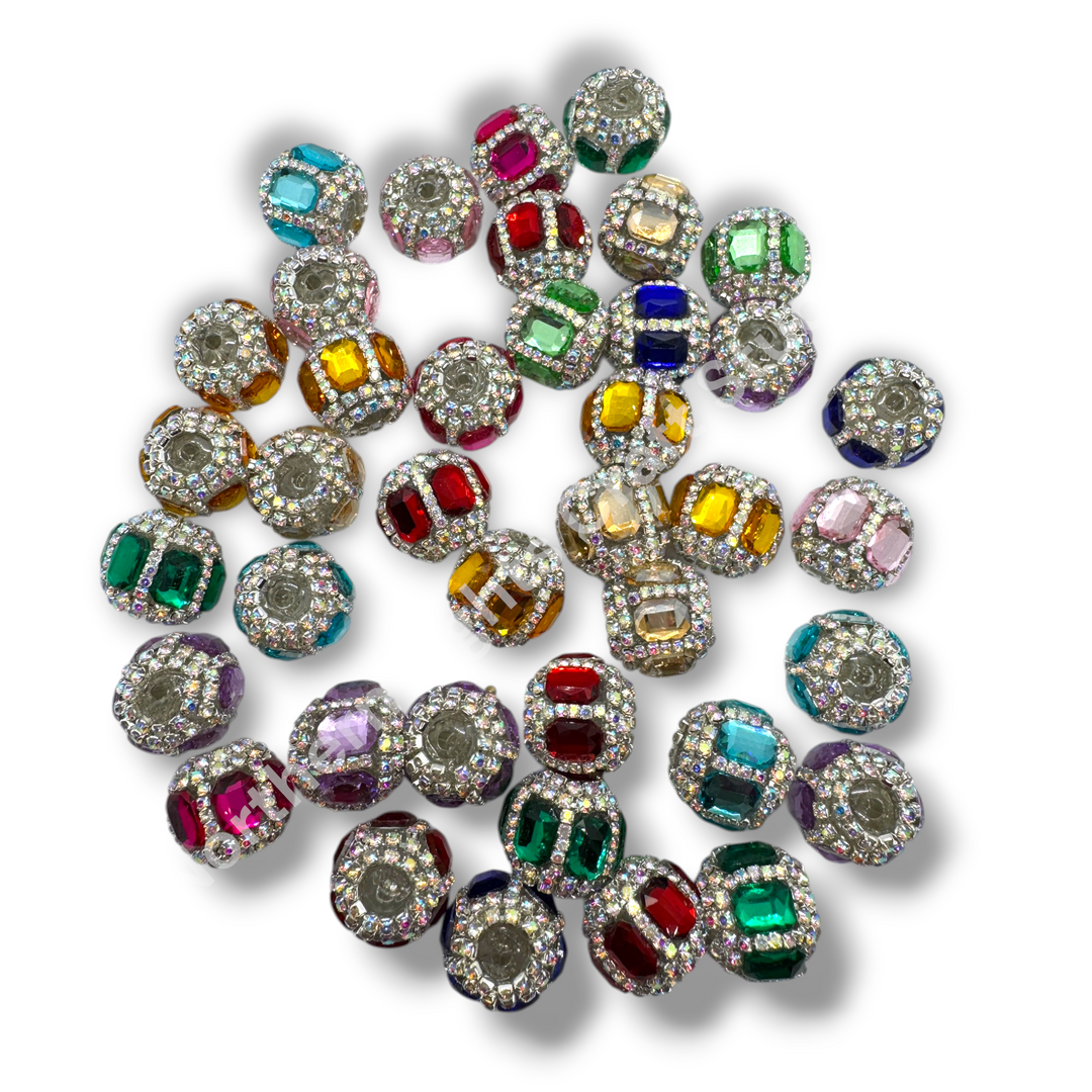 Fancy Silver AB Rhinestone Chain Crystal Mirror Beads - 10pc. Mix