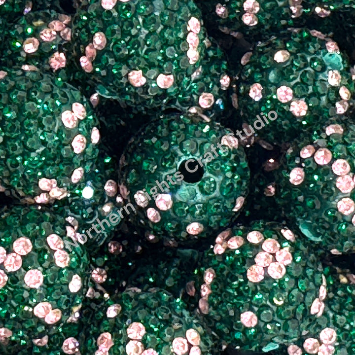 Pink and Green Multi Clay Base Rhinestone Beads-16mm - 10pc.