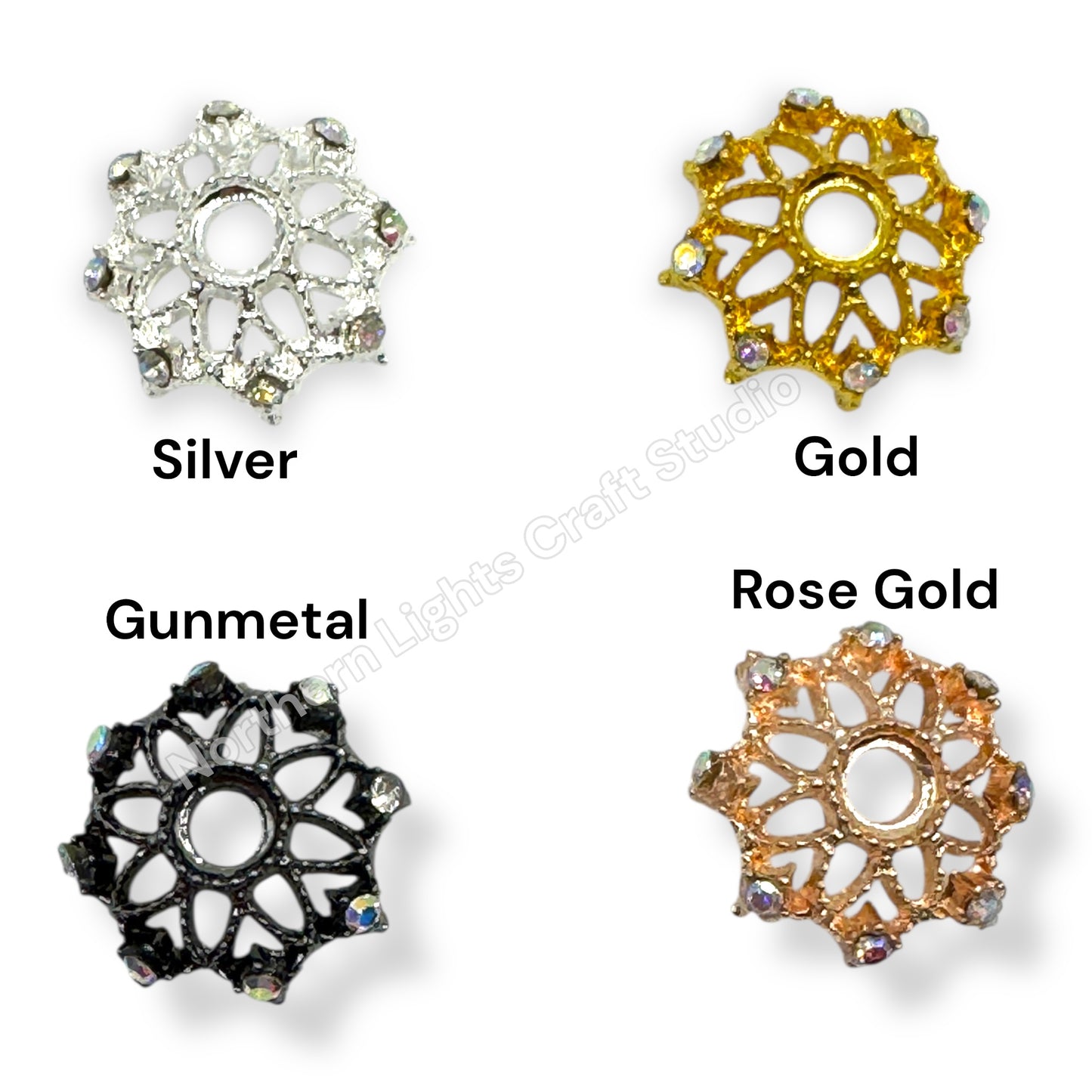 Metal  Star Bead Cap With Rhinestones - 16mm -10pc.