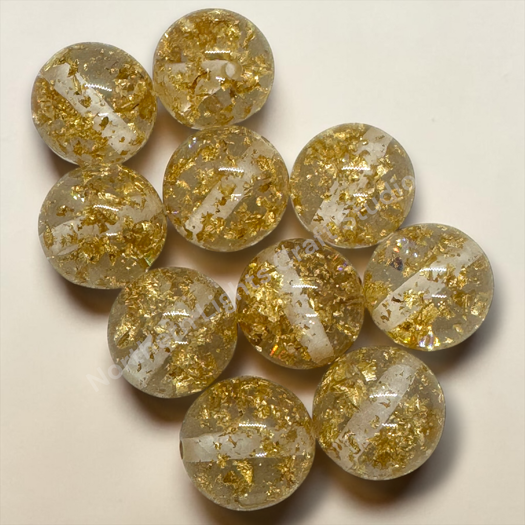 20mm Gold Silver Flake Luxury Resin Beads -10pc. Gold or Silver
