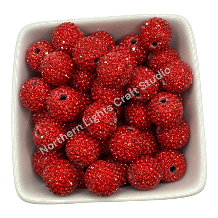 Red Rhinestone Clay Base Beads-16mm - 10pc.