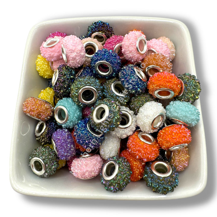 Carved Flower Wheel Beads / Large Hole Spacer Beads - 25pc.