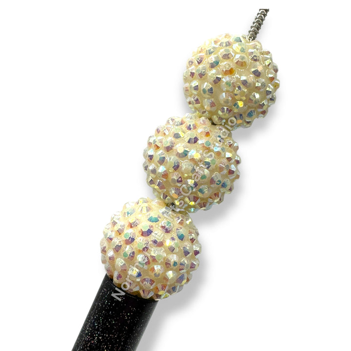Cream AB 20mm Acrylic Rhinestone Bubblegum Beads - 10pc.