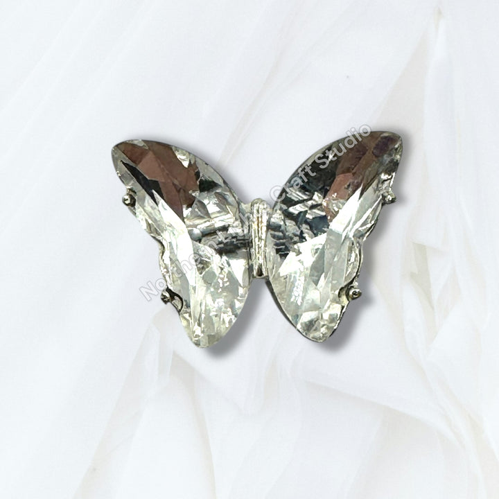 Metal Alloy Silver Crystal Butterfly Bead -2pc.