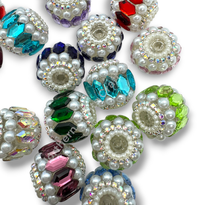 Pearl and Crystal Mirror Fancy Indian Beads - 10pc. Mix