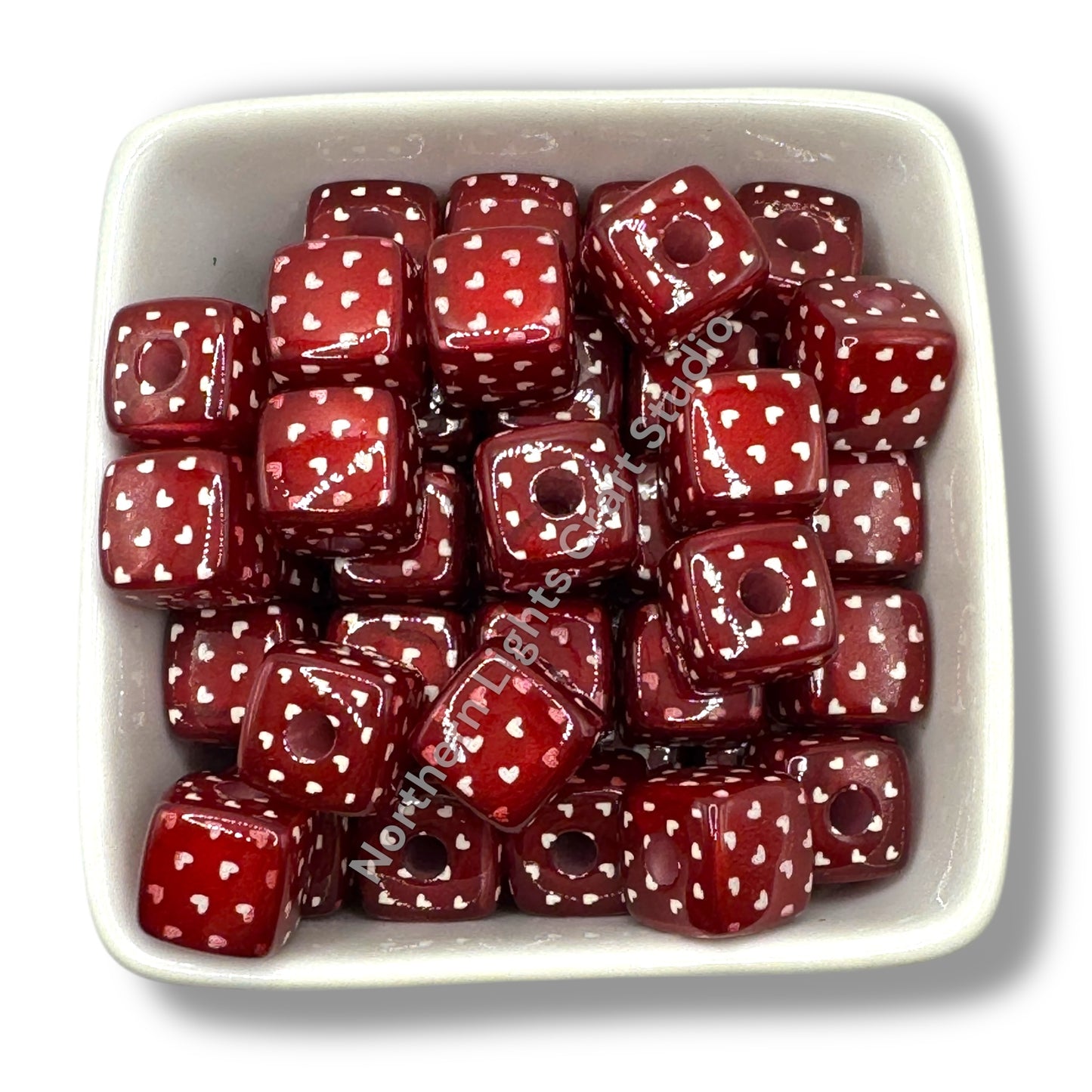 Printed Heart Cubes -14mm - 10pc.