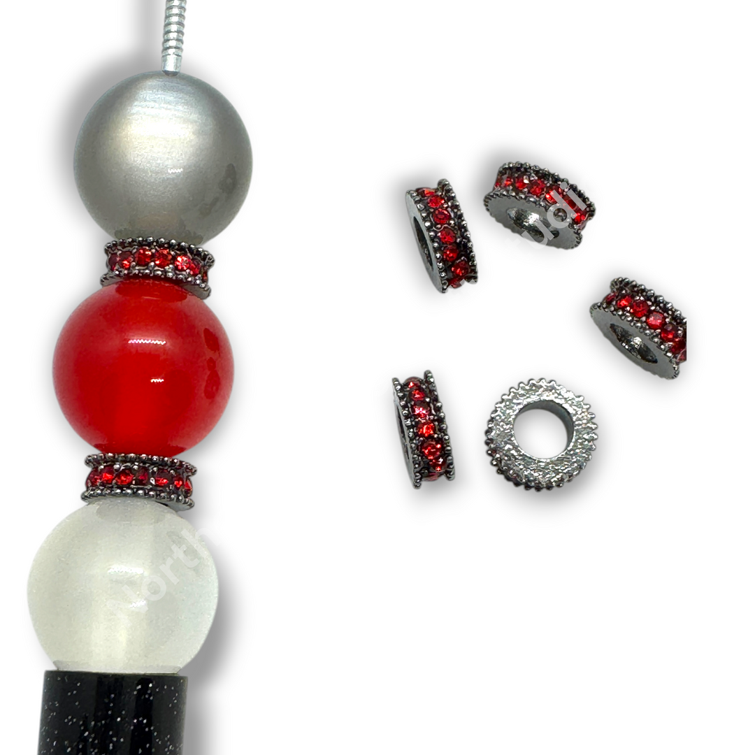 10mm Black Metal Red Rhinestone Spacers-10pcs