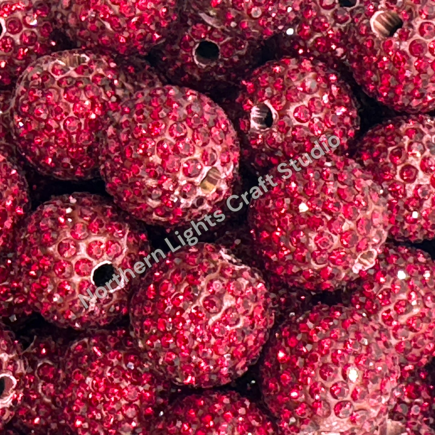 Ruby Rhinestone Beads-16mm - 10pc.