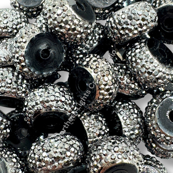 Textured 12mm Acrylic Gunmetal Rondelle Spacer - 25pc.
