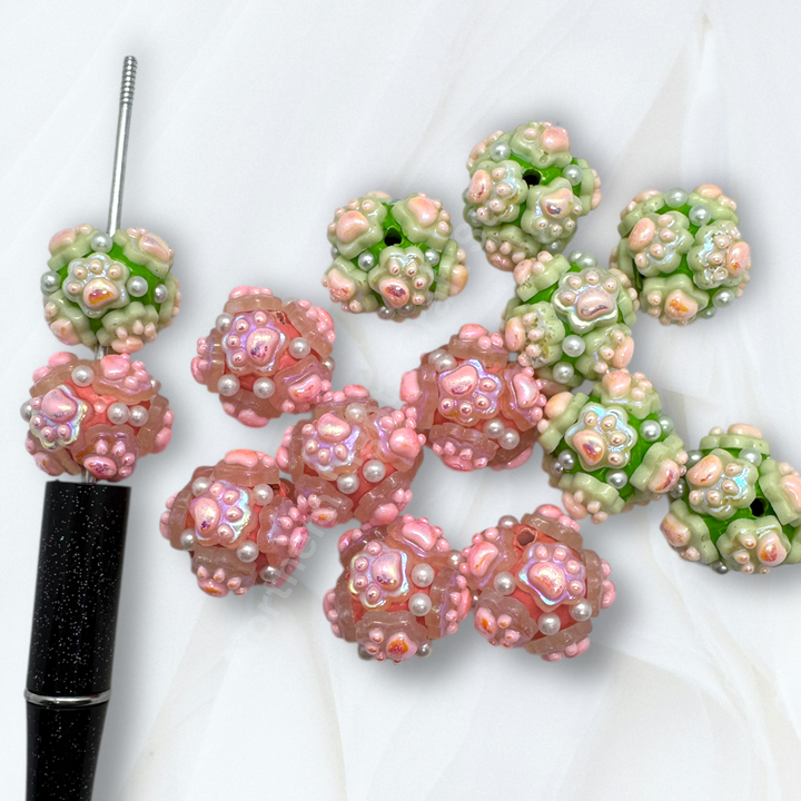Fancy Clay Base Paw Charm Beads -5pc.