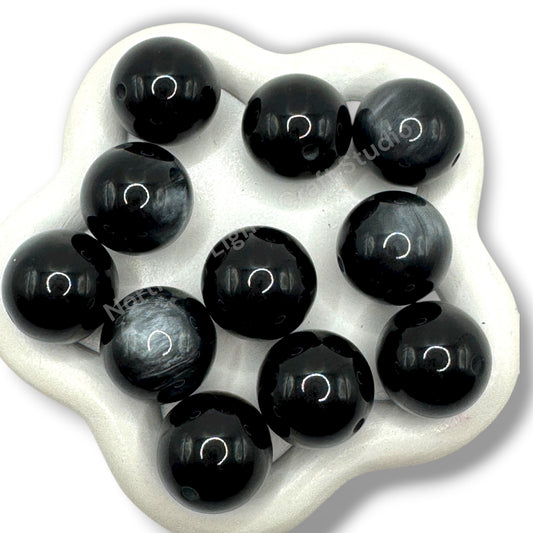 Black Single Color Cat Eye Shiny 20mm Beads -10 pc.
