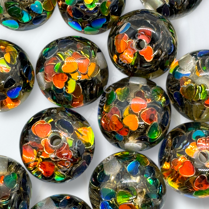 16mm Black Opal Fire Heart Confetti Beads - 20pc.