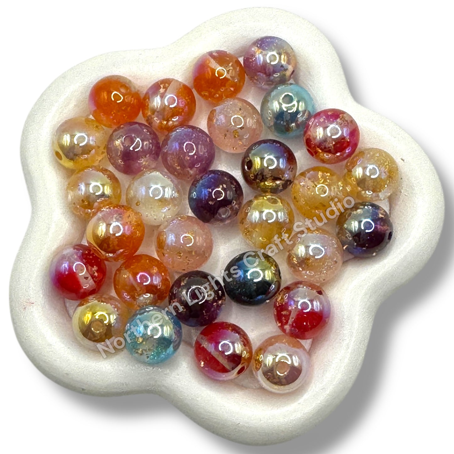 12mm Cat's Eye Glitter Gold Flake Galaxy Beads - 25 pcs.