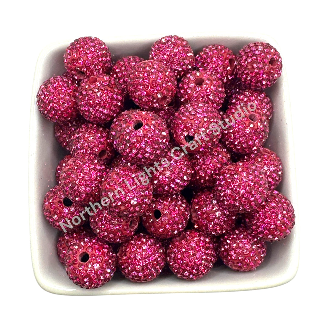 Hot Pink Rhinestone Clay Base Beads-16mm - 10pc.