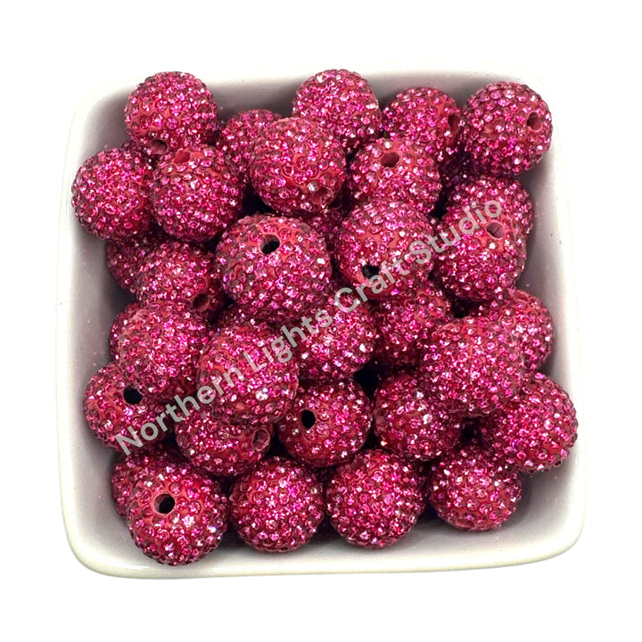 Hot Pink Rhinestone Clay Base Beads-16mm - 10pc.