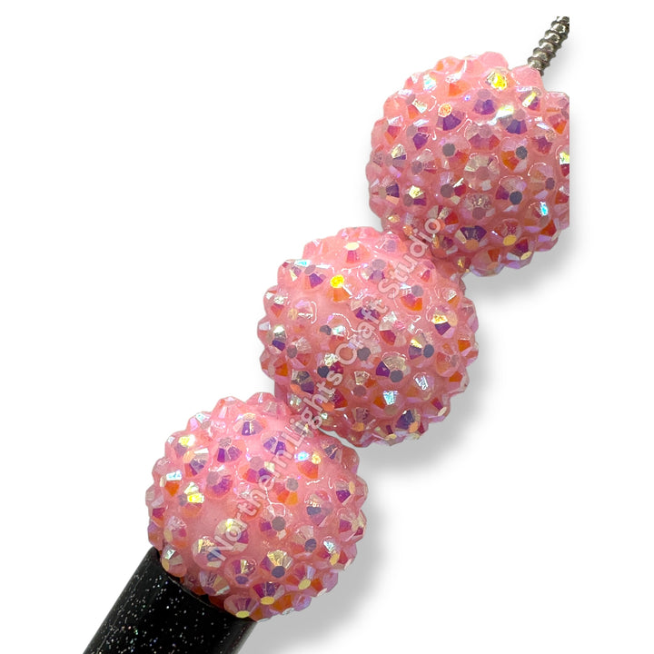 Pink AB 20mm Acrylic Rhinestone Bubblegum Beads - 10pc.