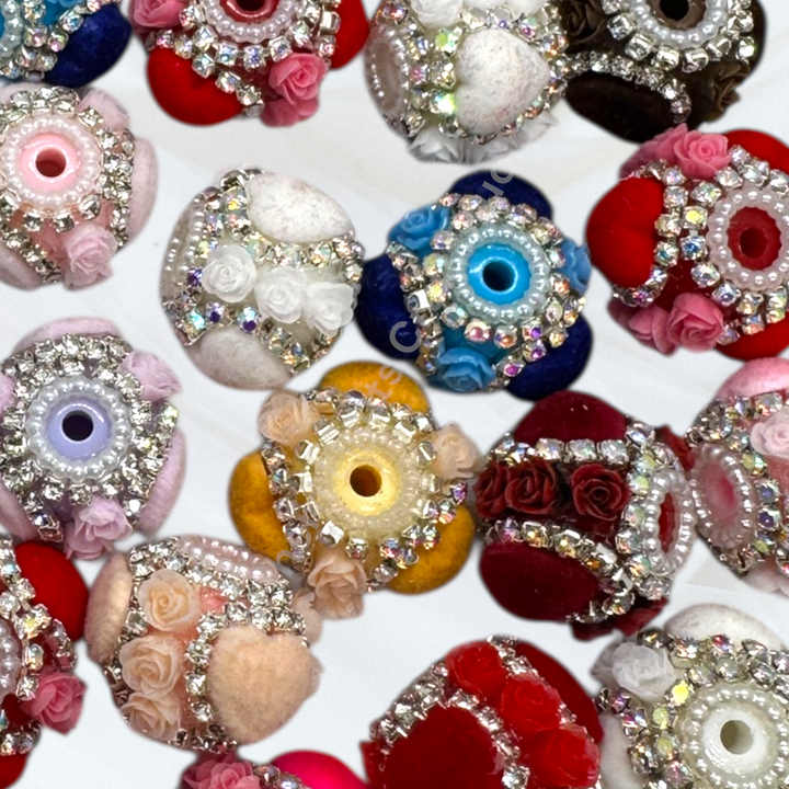 Fancy Velvet Heart and Flower Bead - 10pc.  mix